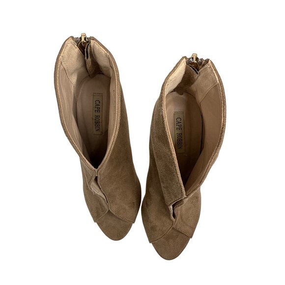 Cape Robbin Tan Suede Peep Toe Stiletto Booties Women’s 5.5 - Picture 2 of 11